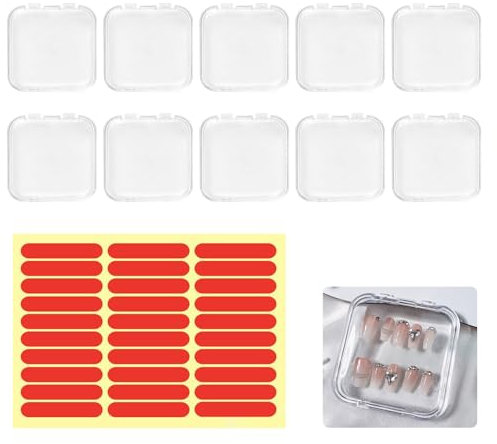 Eophmi Press On Nail Packaging 10 Pcs Press On Nail Storage Box with Adhesive Double Sided Tape Transparent Nail Storage Boxes for Home DIY Nail Business (7.5×7.5cm) Dustproof