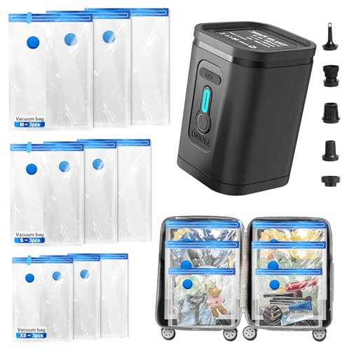 Nunemosk 9 Pack Vacuum Storage Bags with Wireless Electric Air Pump, Reusable space saver vacuum storage bags for Clothes, Double Zip and Airtight Valve for Travel and Home