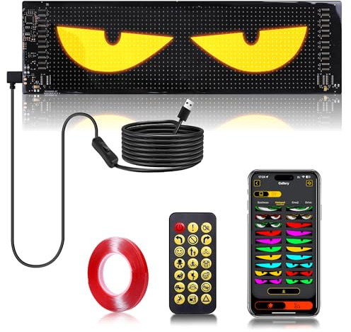 CRILEAL Multi-Panel Sync Auto Augen Display 64 x 20 LED Schild (35,6 x 10,9 cm) | USB 5 V programmierbarer Scrolltext / Animation | App + Fernbedienung für Auto/Ladenanzeigen (1 Stück)