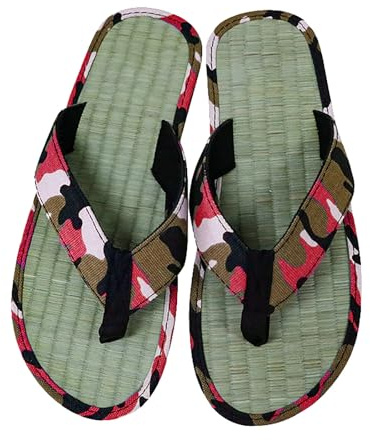 Elegante infradito da uomo, suola in paglia estiva, separatore per dita dei piedi, fondo in bambù, comode pantofole in tela, sandali traspiranti, infradito comfort, slip a clip, Rosso anguria., 43 EU