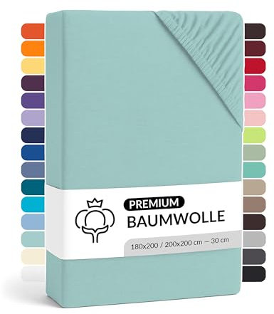 LARAWELL Spannbettlaken 180x200cm Baumwolle, bis 200x200, Aqua, Spannbetttuch Jersey (gekämmt), Matratzenhöhe bis 22 cm, bügelfrei, atmungsaktiv, formstabil
