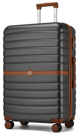 KONO Großer Koffer XL aus Leichte ABS+PC Hartschale 94L für Langreisen | Robuste Reisekoffer, 360°Leise Doppelrollen, Zahlenschloss, Suitcase Large für Fernreisen und Familienurlaub, Grau/Braun