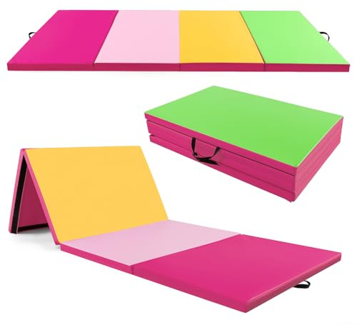 COSTWAY 300 x 120 x 5 cm Weichbodenmatte, Gymnastikmatte klappbar, Turnmatte aus PU mit Kletterverschluss & Tragegriffen, Fitnessmatte Yogamatte Zuhause für Gymnastik, Yoga