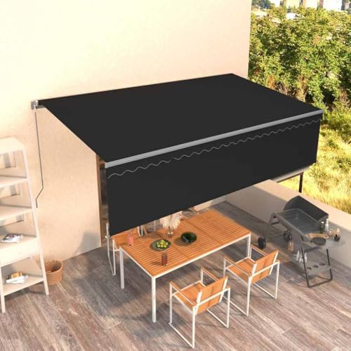 Brokky Markise 5 x 3 m Gelenkmarkise mit Handkurbel Markise Manuell Einziehbar mit Rollo Terrassenmarkise Sonnenmarkise Balkonmarkise-Anthrazit-5 x 3 m