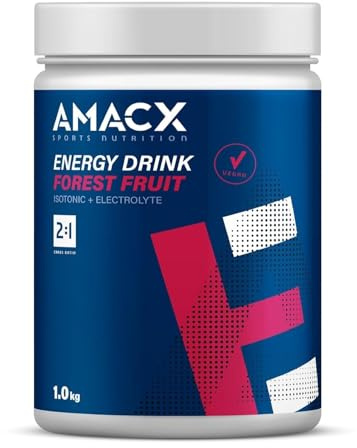 AMACX Energy Drink Pulver für Ausdauersportler, Isotonisches Sport Getränkepulver + Electrolytes – 1kg – Elektrolyte, Glukose und Fruktose, Iso Drink ohne künstliche Zusatzstoffe – Waldfrüchte