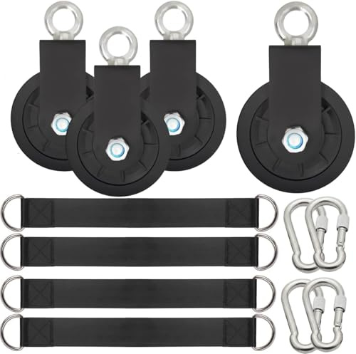 90mm Cable Pulley System with Hanging Strap & Carabiner, 150kg Heavy Duty Home Gym Pulley Block for DIY LAT Pulldown, Cable Lifting Machine Workout Equipment