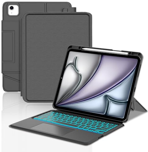 Tiiomioon Funda Teclado para iPad Air 13'' M4 2026/M3 2025/M2 2024, Negro | Teclado Touchpad Retroiluminado para iPad Air 13 inch, Funda para iPad Pro 12.9'' 6/5/4/3 con Teclado Bluetooth Inalámbrico