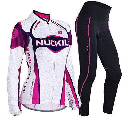 NUCKILY Fahrradbekleidung Set Damen Radtrikot Langarm Winddicht Damen Thermische Fleece mit 3D Polster Hosen, XS, GE00703