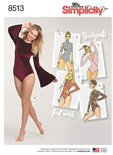 Simplicity Pattern 8513 A (XS-S-M-L-XL) Misses' Knit Bodysuits, Paper, White, 22 x 15 x 1 cm