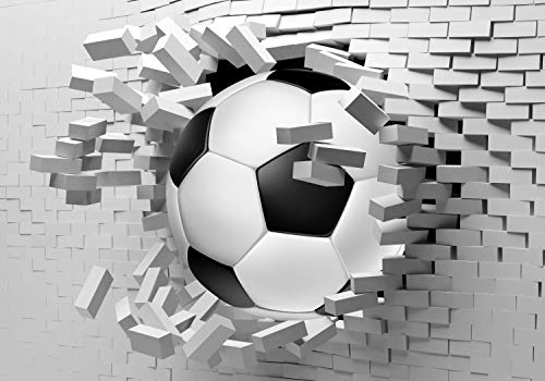 wandmotiv24 Photo murale Mur de football percée S 200 x 140cm - 4 pièces photo, papier peint non tissé Briques, sports, effet 3D M1269