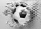 wandmotiv24 Fototapete Fussball Wanddurchbruch, S 200 x 140cm - 4 Teile, Wanddeko, Wandbild, Wandtapete, Ziegel, Sport, 3D-Effekt M1269
