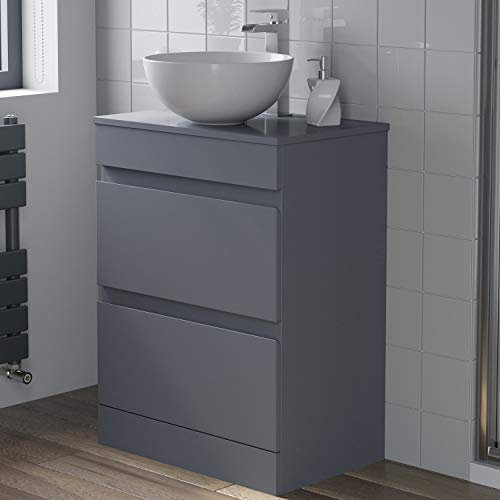 Artis 600mm Bathroom Vanity Unit Countertop Round Basin Floor Standing Gloss Grey
