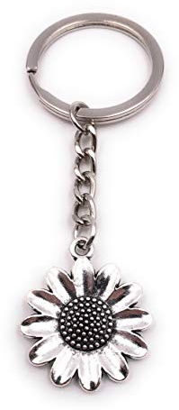 H-Customs Sonnenblume Blume Blüte Silber Schlüsselanhänger Anhänger