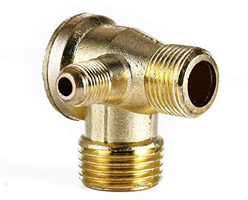Luftkompressor mit 3 Anschlüssen, Messing, Außengewinde, unidirektionales Rückschlagventil, zentraler pneumatischer Messinganschluss, Rohrverschraubungen, 1/8 Zoll x 3/8 Zoll x 1,27 cm