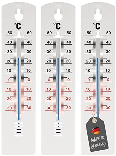 Lantelme 3 Stück Gartenthermometer Set 20cm lang Temperaturanzeige von -35°C bis 50°C | Analog Thermometer Wetterfest für Innen Außen Garten | Kunststoff Weiß | Außenthermometer Universal einsetzbar