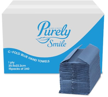 Blake & White C Fold 1 Ply Blue Paper Towels | Purely Smile Disposable Hand Towels for Dispenser - Ideal for Kitchens, Restrooms, Offices, and Commercial Use | Box of 2400 | PS1021