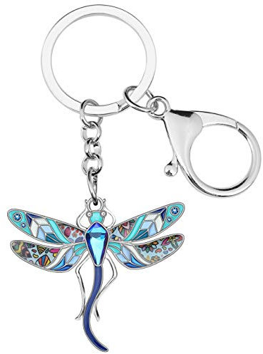 BONSNY Émail Alliage Strass Floral Mignon Libellule Porte-Clés Insecte Bijoux Cadeaux pour les Femmes Clés de Voiture Porte-Monnaie Sacs Charms Accessoires (Bleu)