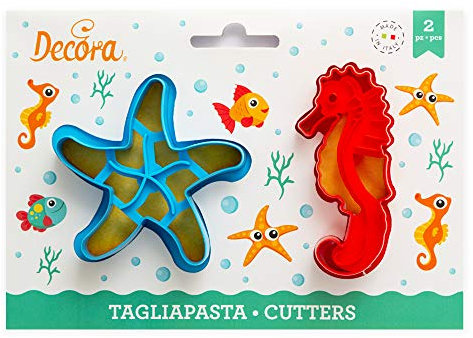 Decora 0255135 Set 2 Tagliapasta Sea Life In Plastica, Il Kit Ideale per Creare Decorazioni in Pasta di Zucchero o di Gomma, Made in Italy, Design originale. Confezione da 2 pezzi.