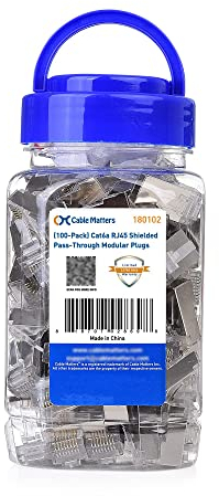 Cable Matters Paquete de 100 conectores RJ45 pasante de paso Cat 6A (extremos Cat 6A / conector Cat6A / enchufes modulares RJ45 / enchufes Ethernet) para cable Ethernet sólido o trenzado S/FTP