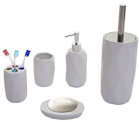 5-teiliges Badset HWC-H88, WC-Garnitur Badezimmerset Badaccessoires, Keramik - weiß