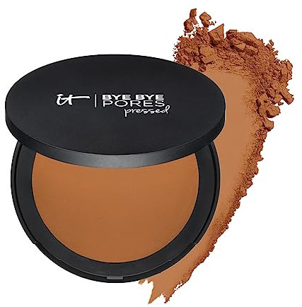 IT Cosmetics Bye Bye Pores Pressed Powder, 9 g, Abdeckendes, porenverfeinerndes Puder mit transparentem Farbton für alle gebräunten Hauttöne, Für ein seidiges Finish, Farbton Translucent Tan Rich