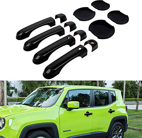CKPEOR 12 pezzi Cover maniglia della porta con serratura intelligente e combinazione di decorazione della copertura della tazza per Jeep Renegade 2016-2021,Nero