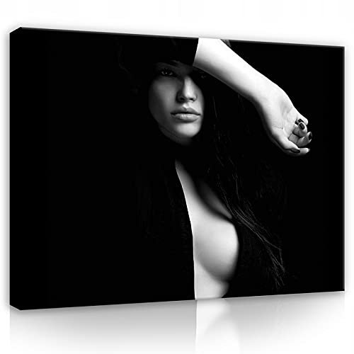 WallArena - Leinwand Bilder - Lippen Frau schwarz Sexy Glamour - 100x75 cm Leinwandbilder - Bild auf leinwand - Wandbild XXL groß Wandbilder für Wohnzimmer Schlafzimmer Wohnzimmerbilder Modern