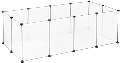 EUGAD Freigehege für Kaninchen, Meerschweinchen Gehege, Welpenauslauf Kleintiergehege, Freilaufgehege für Hasen, Verformbar und Erhöhbar, BHT 145x46x75cm, Transparent 35x45cm/Platte