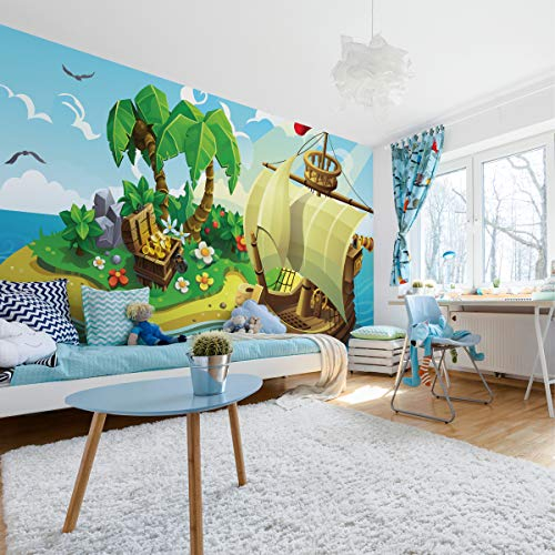 Wallepic Vlies Fototapete Piraten Schiff Ozean Meer Gold 416 x 254 Moderne Tapete XXL Schatz Blumen Insel Wohnzimmer Schlafzimmer Büro Flur Wandtapete Mehrfarbig Abstrakt Br. 416 cm x Hö. 254 cm