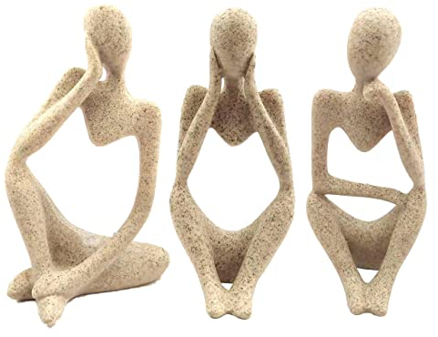 Ecacon Kleine Denker Statue Sandstein Harz Abstrakte Charakter Skulpturen Neutral Wohnkultur Sammelfiguren Modern Home Wohnzimmer Büro Regal Desktop Bücherregal Tischdekoration 3er Set