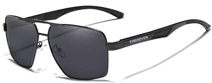 KINGSEVEN Pilot Polarisierte Quadratische Sonnenbrille für Herren, Klassischer UV400-Schutz Verspiegelte Gläser Modischer Vintage-Retro-Stil 7719 (Schwarz Grau)