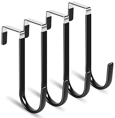 lmytdo Over Door Hooks Hangers 4Pcs Dipping Plastic Rustproof with Anti-Scratch Thickening Fits Under 3.7 cm Widths as Cabinet Hooks, Christmas Xmas Wreath Hanger, Coat Hook(Black)