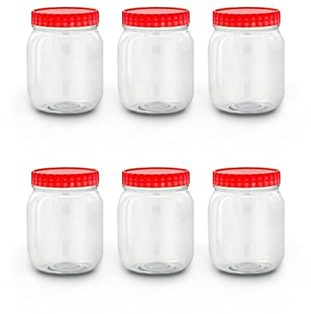AFSUK Plastic Storage Jar 500ml With Screw Top Lids Airtight Food Storage Containers BPA Free For Kitchen, Herb, Spices, Sweets Clear Canister pots (Pack of 6)