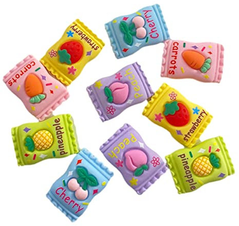 10 Stück Kawaii Fruit Candy Flatback Harz Verzierungen Cabochons zum Basteln (2,5 cm x 1,5 cm)