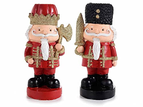 Gruppo Maruccia - Weihnachts-Kerzenhalter in Form eines Nussknackers - Platzhalter für das Glitterati Weihnachtstisch - 2er Set - Höhe 16,5 cm