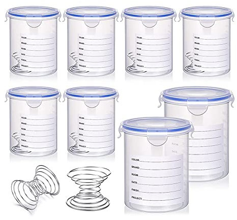 8 Sets Paint Container Plastic New Mooth on The Surface with Stainless Steel Mixing Ball Touch Up Paint Storage Cups for Repainting Leftover Paint,1000Ml