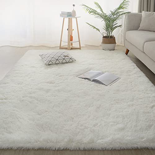 Jyswx Shaggy Teppich Wohnzimmer - Hochflor Flauschig Teppiche Waschbar - Moderne Langflor Teppich für Schlafzimmer, Wohnzimmer, Korridor, Schlafsaal, Größe:140 x 200cm, Farbe: Weiß