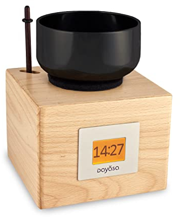 DAYASA Klangschalenuhr Kaala Buche Natur Holz | Handgefertigte Meditationsuhr mit Klangschale | Zen Wecker - Klangschalenwecker und Meditationstimer