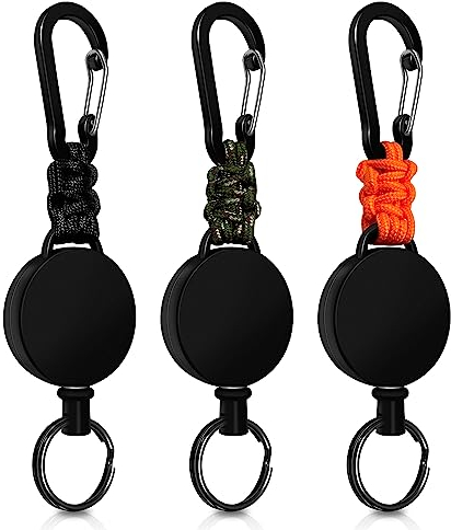 Schlüsselanhänger Ausziehbar 3 Stücke Einziehbarer Schlüsselanhänger, Schlüsselband Ausziehbar Ausweis JoJo mit 60cm Stahldrahtseil, Ausweishalter Ausziehbar mit Karabiner (Schwarz+Orange+Grün)