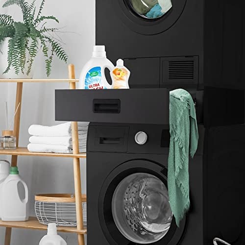 ML-Design Verbindungsrahmen für Waschmaschine und Trockner mit ausziehbarer Schublade, Stahl, 60,5x54cm, Schwarz, rutschfest, Zwischenbausatz Universal Zwischenrahmen Zwischenbaurahmen Trocknersäule