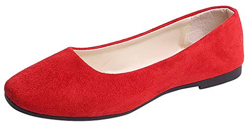 Women’s Ballet Flats Dolly Shoes Slip On Dress Shoes Low Wedge Comfort Soft Ballerina Walking Flats Pumps Shoes Red, 5 UK