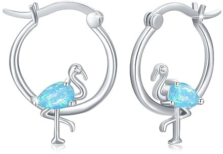 Flamingo Ohrringe Silber 925 Creolen Damen Opal Tier Schmuck Muttertags Geschenke Valentinstag für Mädchen Kinder Freundin