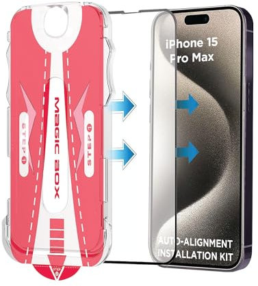DN-Technology Screen Protector For Apple iPhone 15 Pro Max (6.7'') Tempered Glass Cover Easy Installation with Auto-Alignment Tool Kit Full Coverage Case Friendly Guard (BLACK)