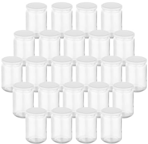 Gouveo Lot de 24 Bocaux Ronds de 350 ml Avec Couvercle à Visser Blanc - Pour Conservation et Stockage