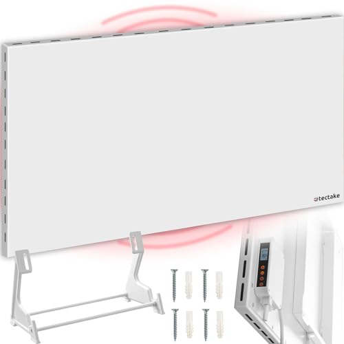 tectake Hybrid Infrarot Heizung mit Thermostat und Kippschutz, Infrarotheizung Standgerät, Wandheizung elektrisch, Infrarotheizung Deckenmontage, Elektroheizung, Paneel - 900W