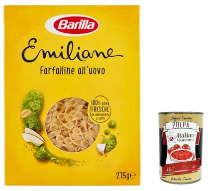 Italian Gourmet Le Emiliane Pasta all'Uovo Farfalline Eiernudeln, 20 x 275g | Kleine Schleifenform, con uova fresche e sfoglia ruvida; ideal für klare, Gesamtnettogewicht 5,5 kg + Kostenlos Polpa 400g
