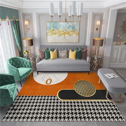 AU-OZNER orientalischer Teppich Gelber Teppich, hochwertiger weicher Balkonteppich für Wohnzimmerwohnzimmer deko modern,Gelb,50x80cm