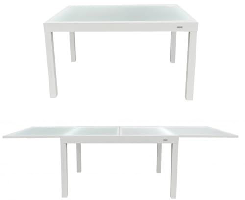 MOMMAHOME® Mesa Extensible Jardin Aluminio y Cristal Templado Mesa Comedor Rectangular Extensible de Exterior Al Aire Libre 6-10 Personas Medidas 135/270x90 cm
