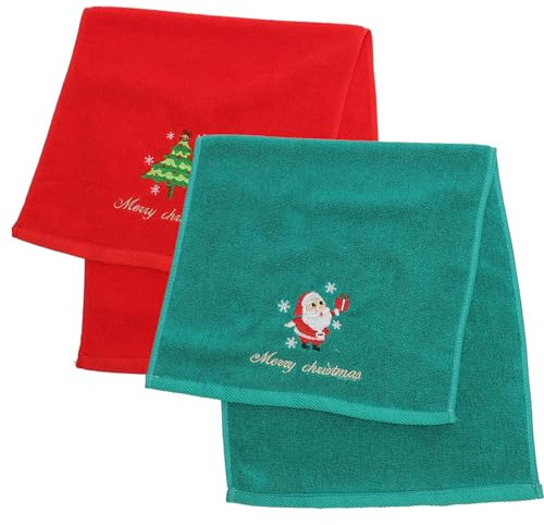 CAXUSD 2 Stück Kreative Weihnachtshandtücher Mit Stickerei Dekoratives Waschlappen-Dekoration