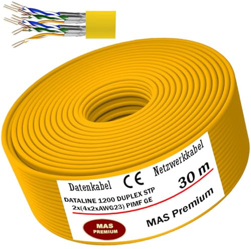 MAS Premium CAT 7 oder CAT 7 A Datenkabel von 5m bis 500m Netzwerkkabel Installationskabel Halogenfrei Kommunikationskabel Verlegekabel LAN Kabel (DATALINE 1200 STP 8X2XAWG23 GE, 30m)